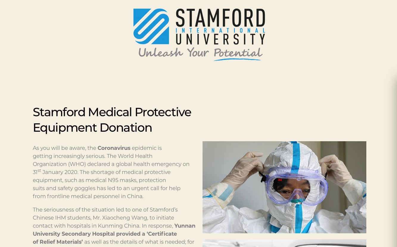 Stamford students initiate donation to coronavirus hospitals